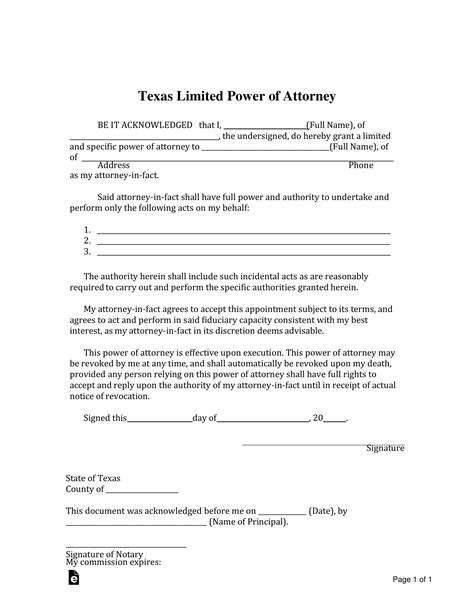 Power Of Attorney Template Texas