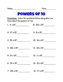 Powers Of 10 Worksheet