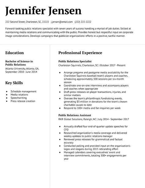 Pr Resume Example
