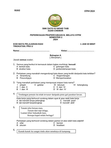 Pra Perkahwinan Soalan Percubaan