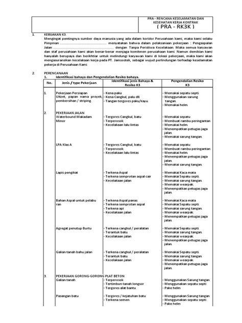 Pra Rk3k Pekerjaan Jalan