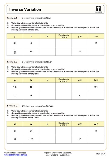 Practice 9 1 Inverse Variation Worksheet Answers - Worksheet Maker