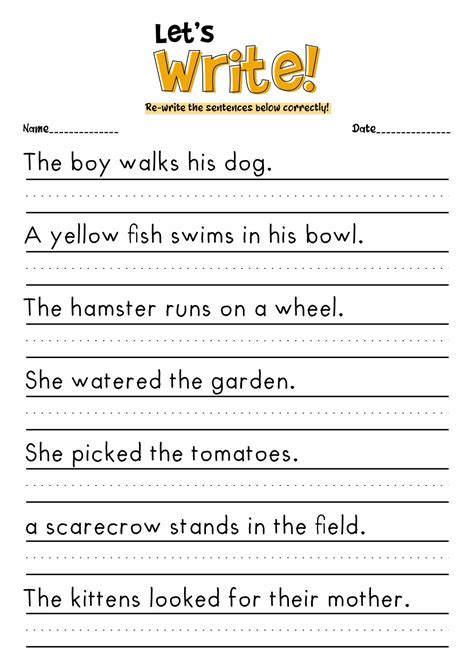 Practice Writing Sentences Worksheets