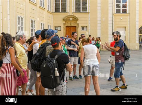 Prague tour guide explaining