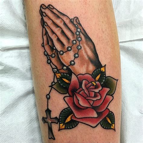 Prayer Hands And Rosary Tattoo