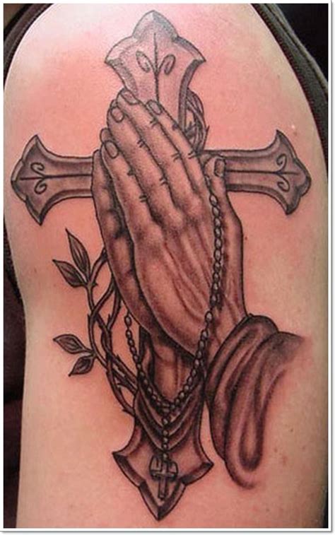 Prayer Hand Tattoos With Cross