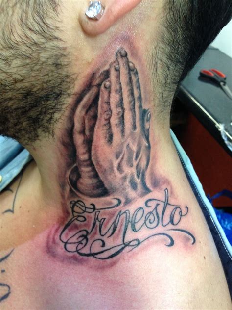 Praying Hands On Neck Tattoo