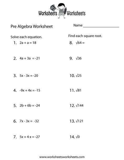 Pre Algebra Worksheets 8th Grade