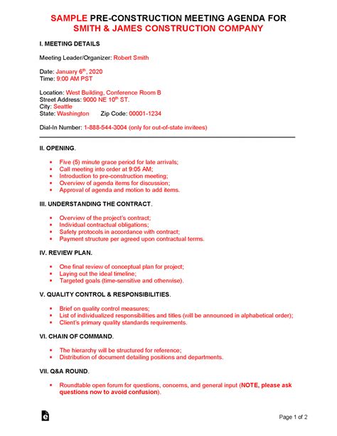 30 Creative Pre Construction Meeting Agenda Template Uk in by