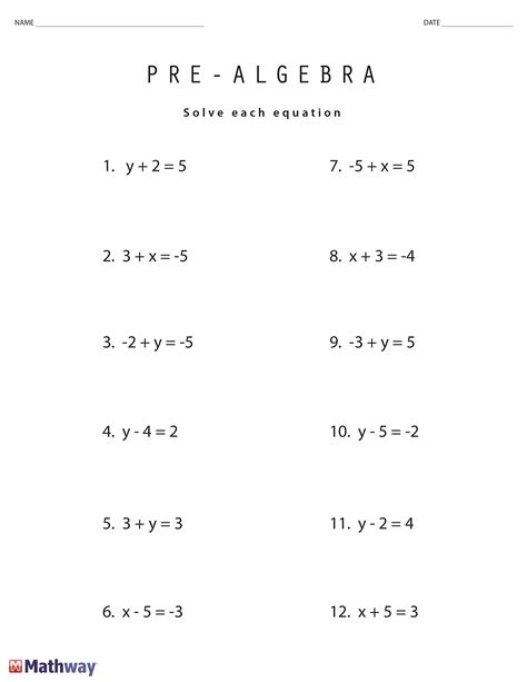 Pre Algebra Worksheets And Answers