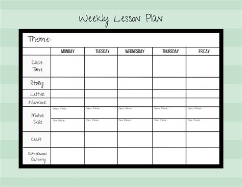 Pre K Weekly Lesson Template Printable