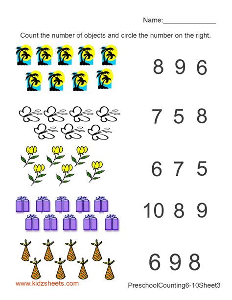 Pre Kindergarten Number Worksheets