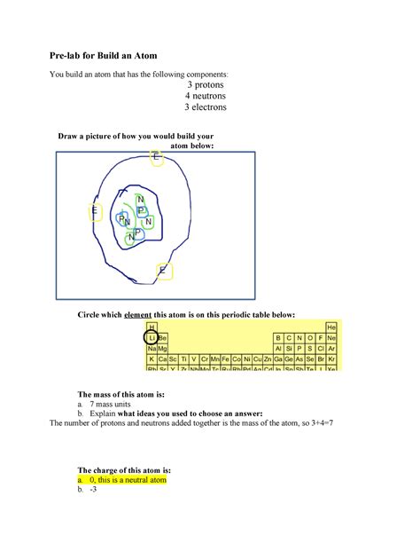 Pre Lab For Build An Atom Worksheet Answer Key