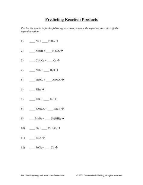 Predicting Reaction Products Worksheet Answers