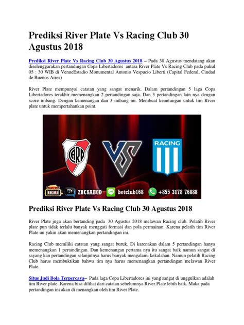 Prediksi Hasil Pertandingan River Plate vs Racing Club