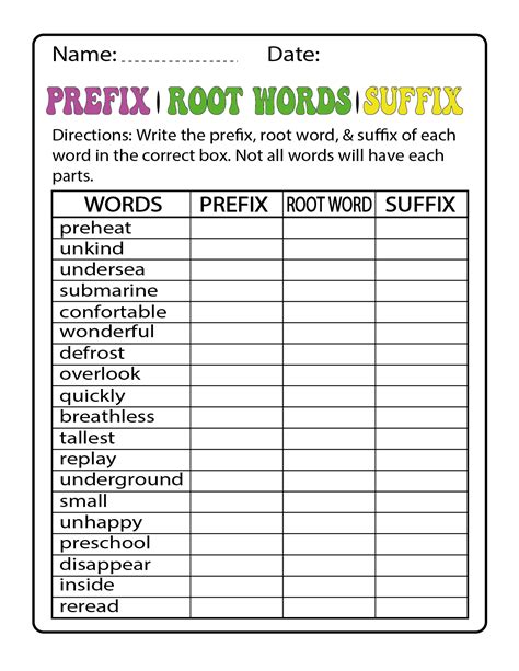 Prefix Root Word Suffix Worksheet