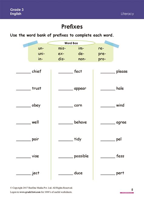 Prefix Worksheets 3rd Grade