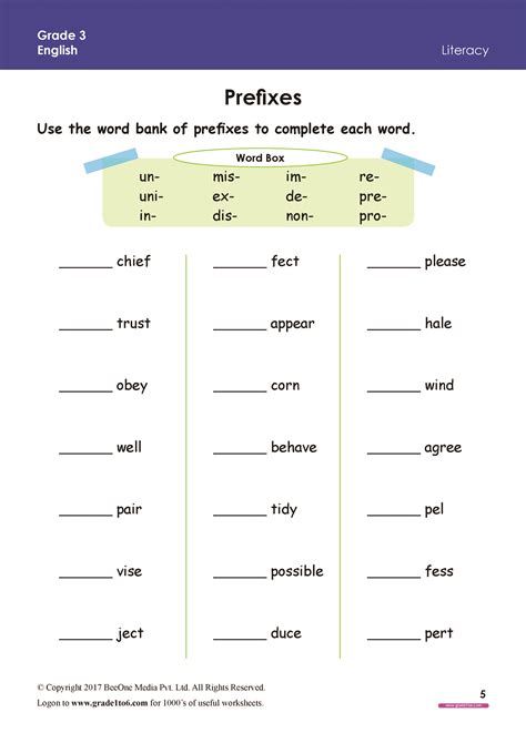 Prefix Worksheet 3rd Grade