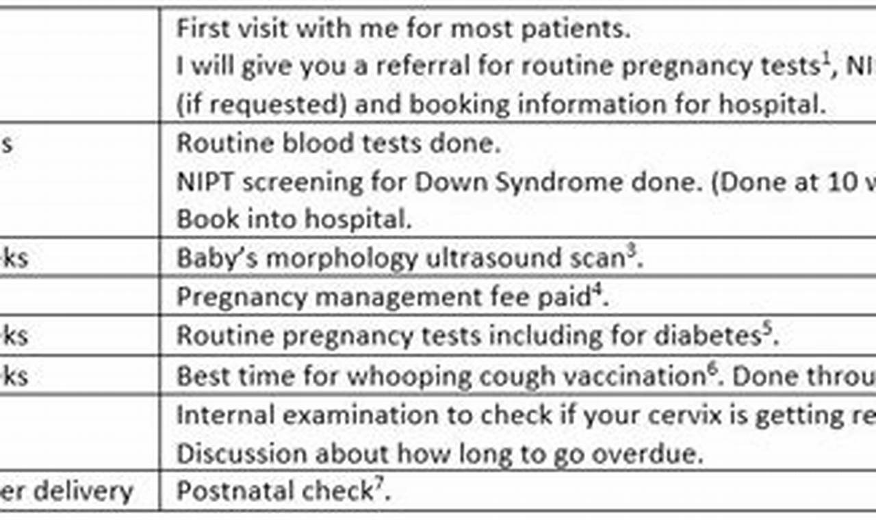 Prenatal care schedule frequency appointments
