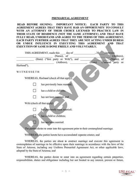 Prenuptial Agreement Template Arizona