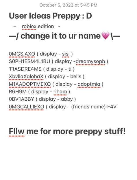Preppy Display Names For Roblox
