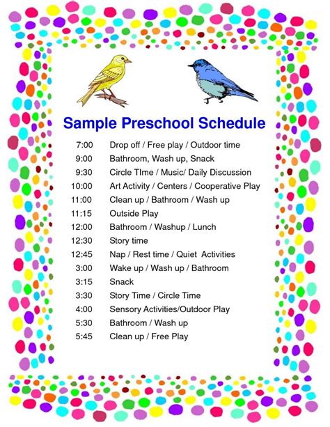Preschool Schedule Printable
