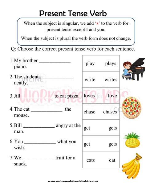 Present Tense Verbs Worksheets