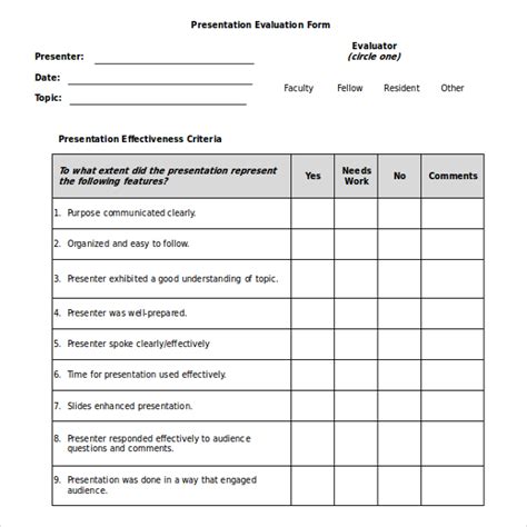 Presentation Evaluation Template: A Comprehensive Guide