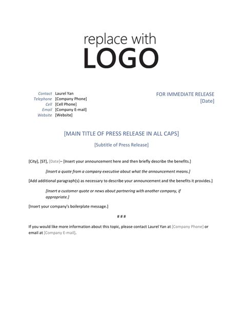 Press Release Template Free