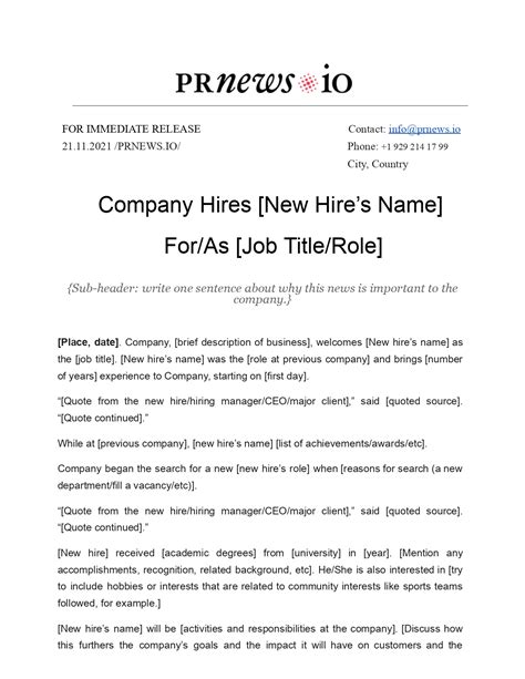 Press Release Template For New Hire