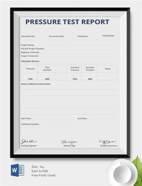 Pressure Test Certificate Template