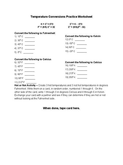 Pressure And Temperature Conversions Worksheet – Free Printable ...