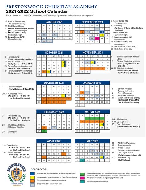 Prestonwood Christian Academy Calendar