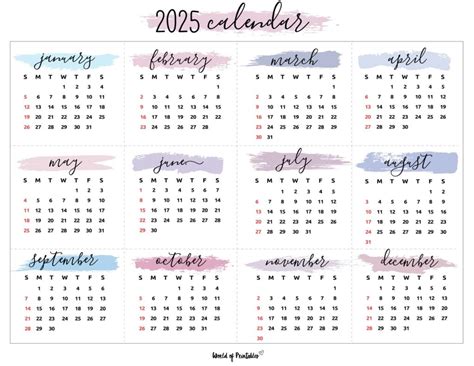Pretty Printable Calendar 2025