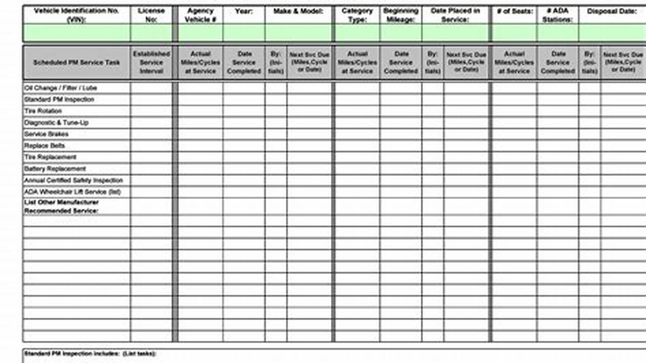 Preventive Maintenance And Vehicle Log Spreadsheets, Excel Templates