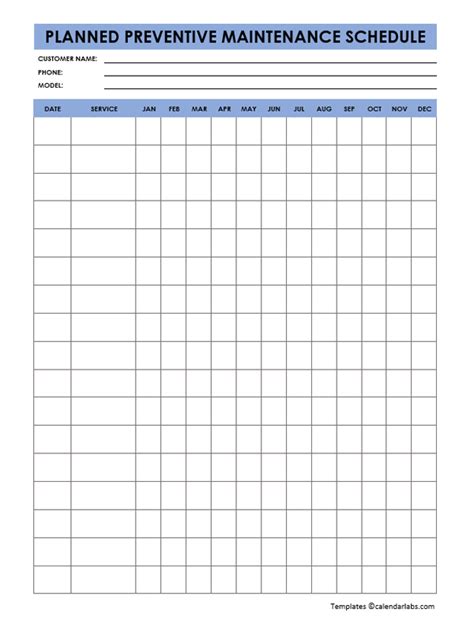 Download Planned Preventive Maintenance Schedule Template Excel