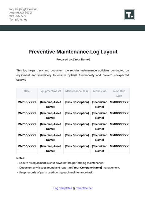 Preventative Maintenance Log In Excel / Maintenance Checklist Template
