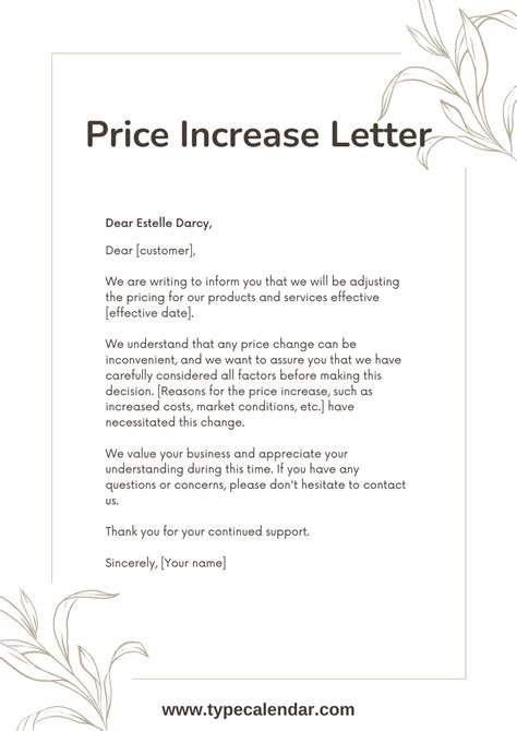Price Increase Letter To Customers Template