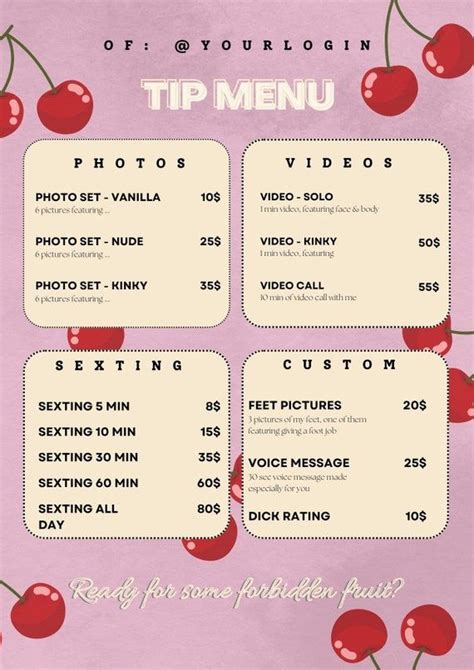 Price List Onlyfans Menu Template