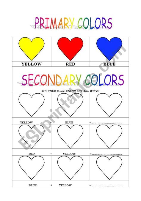 Primary And Secondary Worksheet