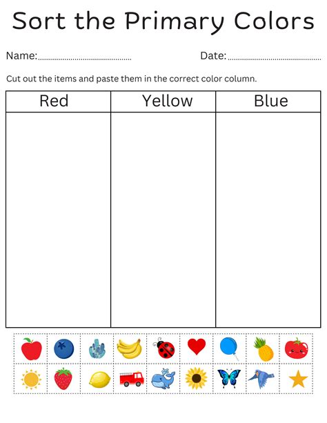 Primary Colors Kindergarten Worksheet