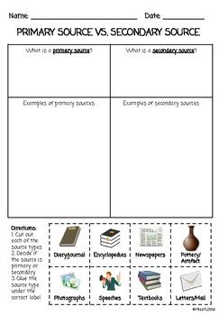 Primary Secondary Sources Worksheet