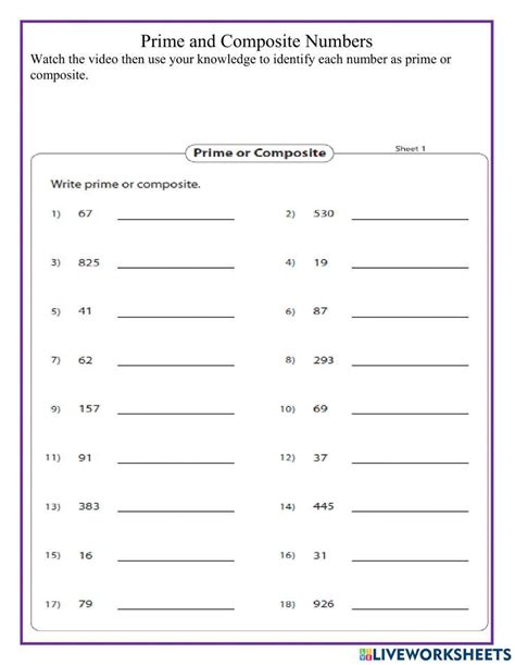 Prime and Composite Numbers Worksheet | Twinkl Resources
