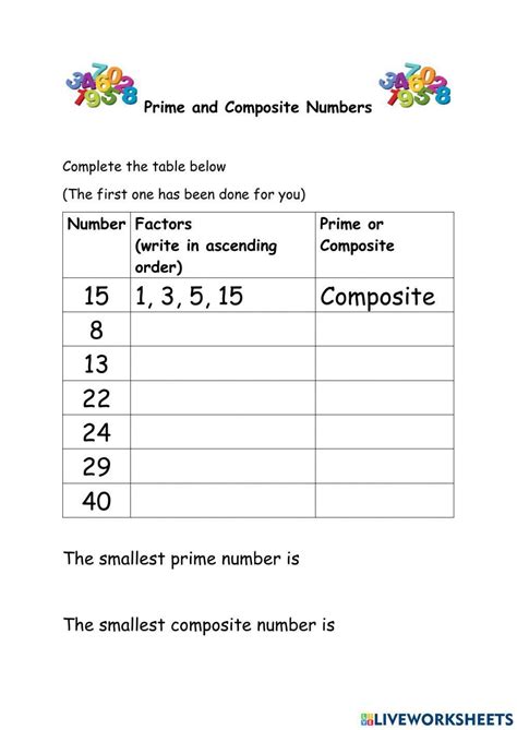 Prime and Composite interactive worksheet