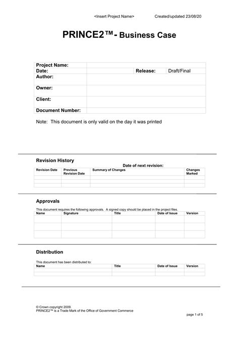 Prince2 Business Case Template Word