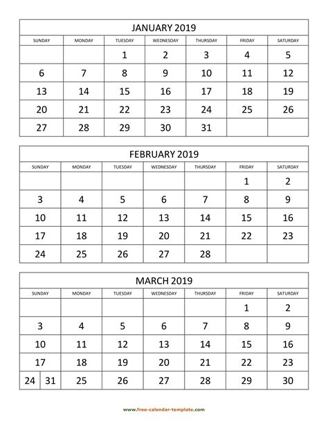Print 3 Month Calendar