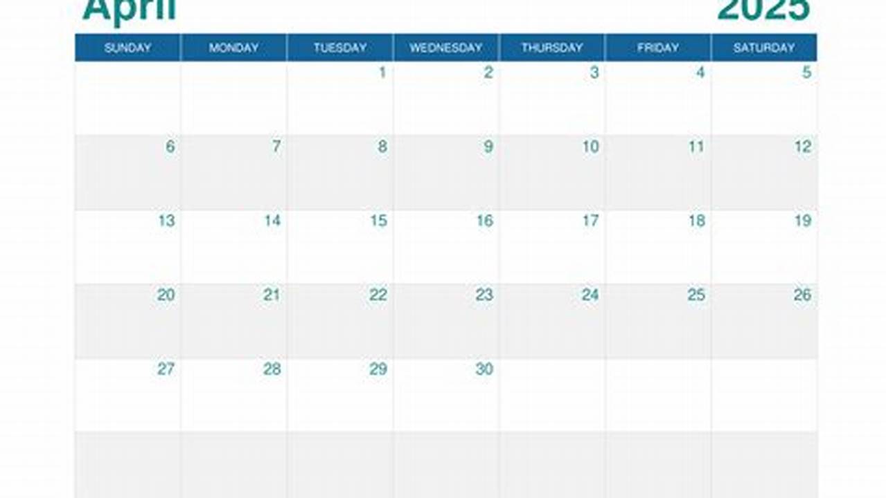 Print April 2025 Calendar Editable Printable