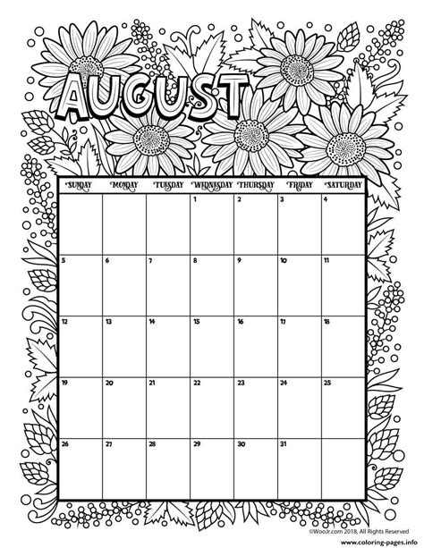 Print August Calendar