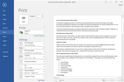 Print Document in Word 2016