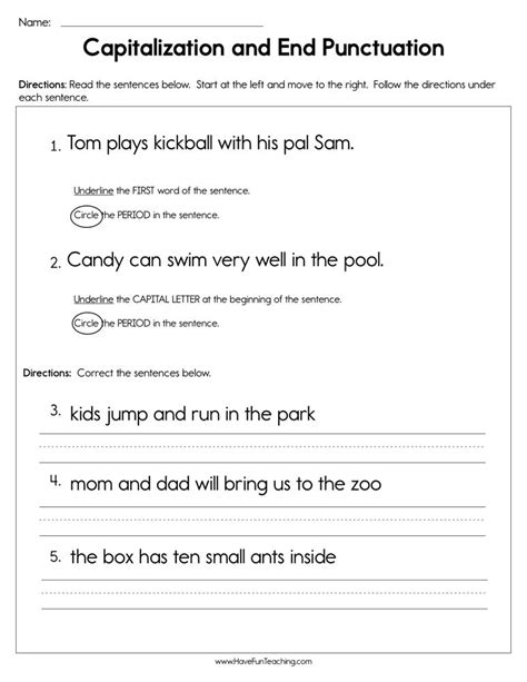 Helping Kids Master Capitalization And Punctuation With Printable 1St Grade Worksheets